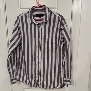 PacSun Men's Casual Striped Shirt - Brown and White